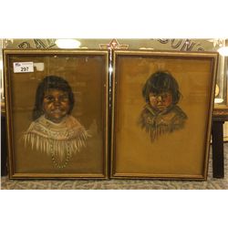 PAIR OF NATIVE CHILDREN, CHARCOAL ON PAPER SIGNED REIMER '69