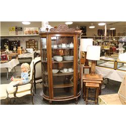 CANADIAN OAK, TRIPLE CURVE, CLAW FOOT DISPLAY CABINET