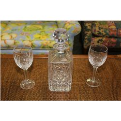 CRYSTAL DECANTER AND 2 GLASSES