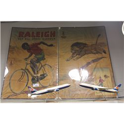 2 PIECE POSTER ADVERTISING RALEIGH BICYCLE'S