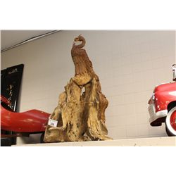 HAND CARVED WOOD SCUPLTURE OF A BIRD 36" HIGH
