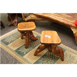 PAIR OF TEAK STOOLS