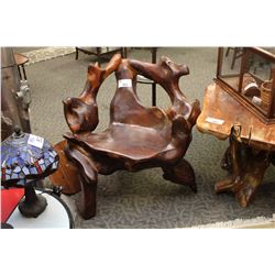 UNUSUAL OPEN ARMED SCULPTURED TEAK ARMCHAIR