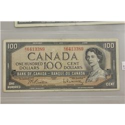 1954 CANADIAN $100 BILL, SIGNED BY R.BEATTIE/L.RASMINSKY SERIAL # B/J6413389