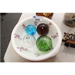 WASHBOWL AND GLASS FISH FLOATS