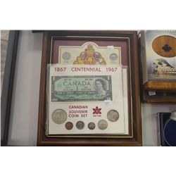 1986, 1990 & 1994 CANADIAN COIN SPECIMEN SETS + 2- CANADIAN CENTENNIAL SOUVENIR COINS & $1