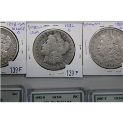 1878 US MORGAN SILVER DOLLAR + 2- 1880 US MORGAN SILVER DOLLARS + 1882 US MORGAN SILVER DOLLAR