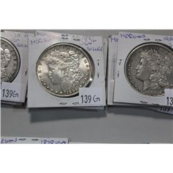 LOT OF 2- 1890 US MORGAN SILVER DOLLARS + 3- 1896 US MORGAN SILVER DOLLARS + 1900 US MORGAN SILVER