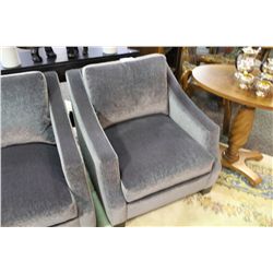 WESTERN DESIGNER UPHOLSTERED CHARCOAL LIVING ROOM LOUNGE CHAIRS, LIKE NEW CONDITION