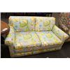 Image 1 : YELLOW AND BLUE CUSTOM UPHOLSTERED LOVE SEAT BY SMALL AND BOIS