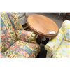 Image 1 : OAK OCCASIONAL OVAL TOP TABLE WITH CERAMIC CASTERS (NEEDS REPAIR)