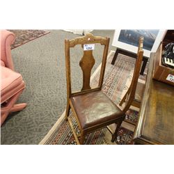 LOT OF 6 ANTIQUE LEATHER UPHOLSTERED DINING CHAIRS