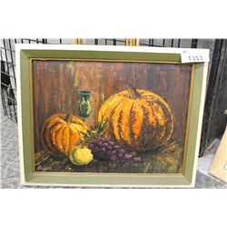 GLORIA SMITH OIL ON CANVAS  SINGED LOWER LEFT PAINTING OF PUMPKINS 17" X 24"