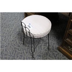 SMALL WROUGHT IRON STOOL WITH FABRIC SEAT