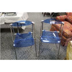 PAIR OF BLUE PLASTIC CHAIRS