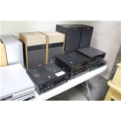 BLACK SONY SOUND SYSTEM , WITH RECEIVER, EQUALIZER, CD PLAYER AND TAPE DECK, AND 4 SPEAKERS