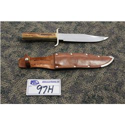 SOLINGEN STEEL, BONE HANDLE BOWIE HUNTING KNIFE WITH CASE