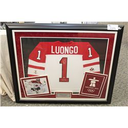 ROBERTO LUONGO SIGNED CUSTOM FRAMED JERSEY, OFFICAL LICENSED 2010 VANCOUVER OLYMPIC MEMORABILIA