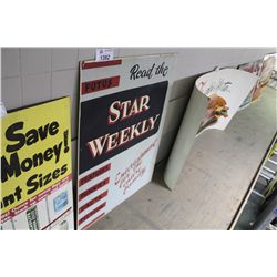 1930'S STAR WEEKLY CARDBOARD BOARD SIGN