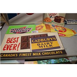 LOT OF 3 ADVERTISING SIGNS INC. INTERSTATE BATTERIES, CADBURY DAIRY MILK, SUNBEAM BREAD