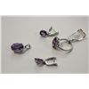 Image 2 : STERLING SILVER NATURAL AMETHYST SET OF LADIES RING, PENDANT, AND A PAIR OF EARRINGS .  RING IS SET