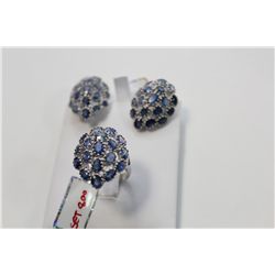 ONE STERLING SILVER & PROMOTIONAL QUALITY BLUE SAPPHIRE SET OF  EARRINGS & A LADIES DRESS RING.