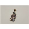 Image 1 : 14 KT YELLOW GOLD NATURAL PURPLE - PINK AND PALE BLUE  AND GREEN SAPPHIRE AND DIAMOND PENDANT.  SET