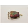 Image 2 : ONE 14KT YELLOW GOLD NATURAL AMMOLITE AND DIAMOND SET PENDANT BEZEL SET WITH 1 CUSHION SHAPED
