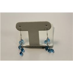 PAIR OF 14 KT WHITE GOLD NATURAL BLUE TOPAZ DANGLING EARRINGS SET WITH 10 PEAR SHAPED NATURAL BLUE