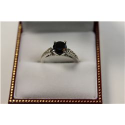 LADIES 14KT WHITE GOLD BLACK AND NEAR COLOURLESS DIAMOND SET ENGAGEMENT/DRESS RING PAVE SET WITH 8