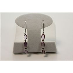 PAIR OF 14 KT WHITE GOLD NATURAL PINK SAPPHIRE AND DIAMOND SET DANGLING EARRINGS.  SET WITH 6 OVAL