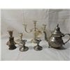 Image 1 : LOT 7 ASSORTED METAL CANDLE STICK HOLDERS TEA POT