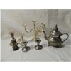 Image 2 : LOT 7 ASSORTED METAL CANDLE STICK HOLDERS TEA POT