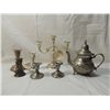 Image 3 : LOT 7 ASSORTED METAL CANDLE STICK HOLDERS TEA POT