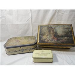 LOT 3 VINTAGE DECORATIVE TINS BOXES