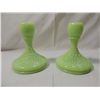 Image 1 : PAIR FENTON GREEN CANDLE HOLDERS