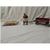 Image 1 : LOT 3 MINITURE VINTAGE WAGON, SLED, WASHER