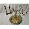 Image 1 : LOT 6 BRASS CANDLE HOLDERS & TRAY