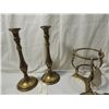 Image 2 : LOT 6 BRASS CANDLE HOLDERS & TRAY