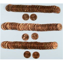 LOT OF 3 ORIGINAL GEM BU ROLLS OF 1954-D LINCOLN CENTS