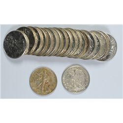 ROLL OF 20 WALKING LIBERTY HALF DOLLAR AU MIXED DATES