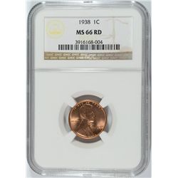 1938 LINCOLN CENT, NGC MS-66 RED!