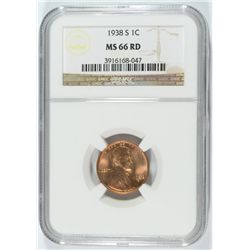 1938-S LINCOLN CENT, NGC MS-66 RED!