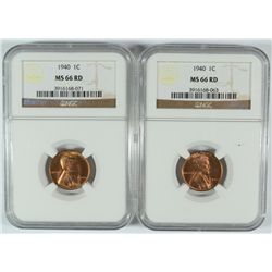 ( 2 ) 1940 LINCOLN CENTS, NGC MS-66 RED GEMS!