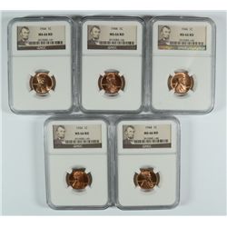 ( 5 ) 1944 LINCOLN CENTS, NGC MS-66 RED GEMS!