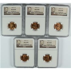 ( 5 ) 1945-D LINCOLN CENTS, NGC MS-66 RED GEMS!