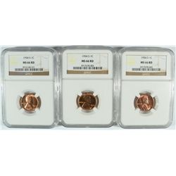 ( 3 ) 1954-S LINCOLN CENTS, NGC MS-66 RED GEMS!