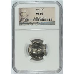 1940 JEFFERSON NICKEL, NGC MS-66