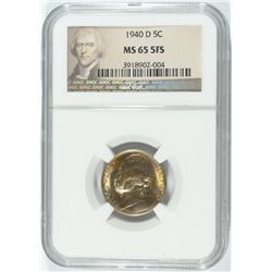 1940-D JEFFERSON NICKEL, NGC MS-65 5 FULL STEPS