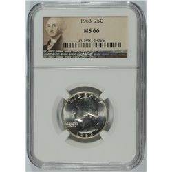 1963 WASHINGTON QUARTER, NGC MS-66  NICE WHITE COIN!